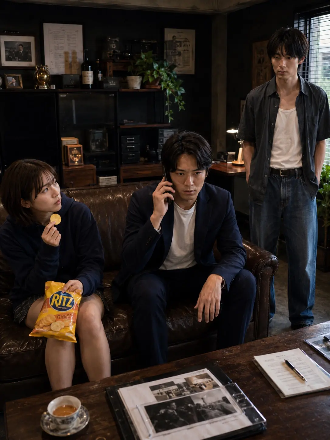 ユーイチが電話を受ける