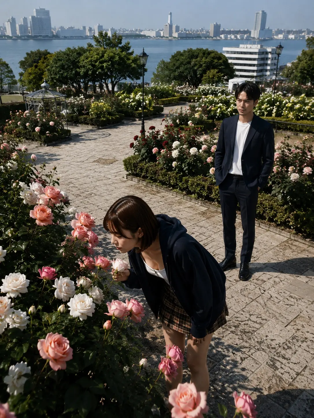 みずほが薔薇を調べる