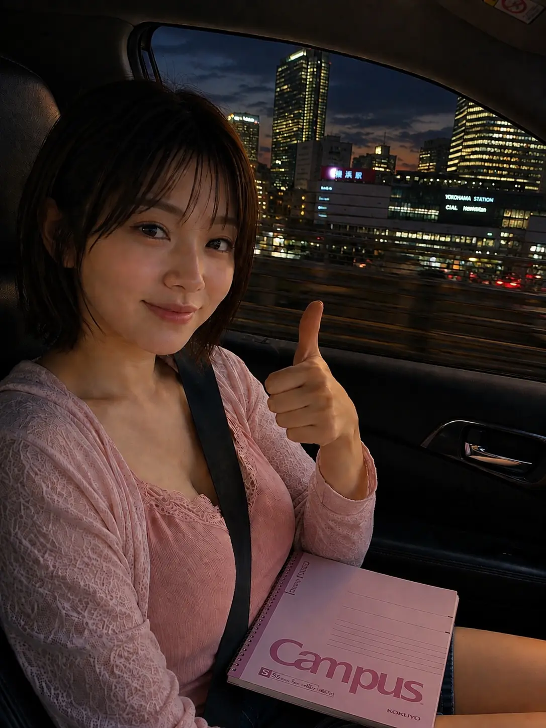 車内で合図するみずほ