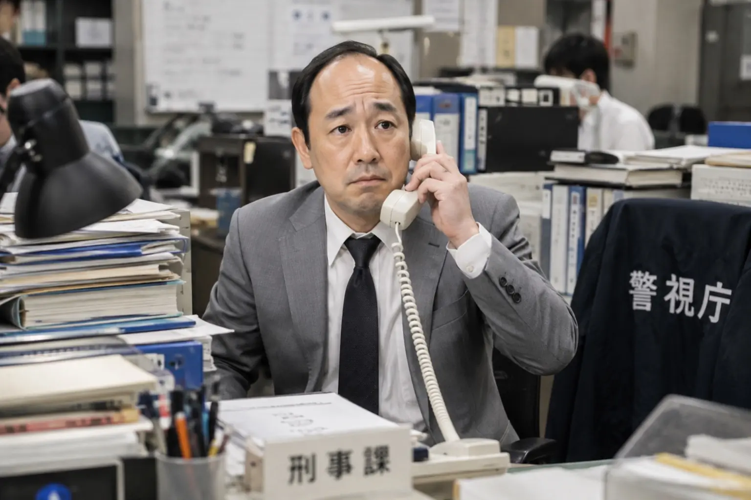 刑事が電話を受ける